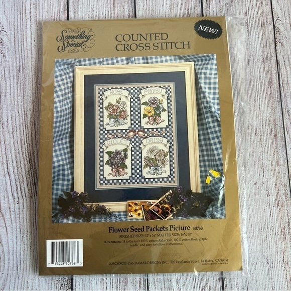 Candamar Counted Cross Stitch Flower Seed Packets Rose Pansy Daisy Kit 50768 NEW - Picture 1 of 4